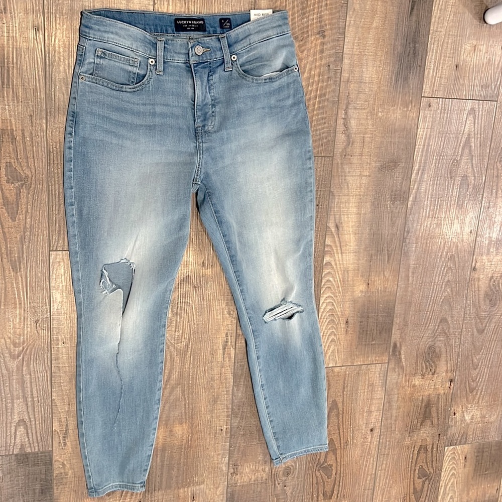 Lucky Brand Mid Rise Distressed Skinny Jeans